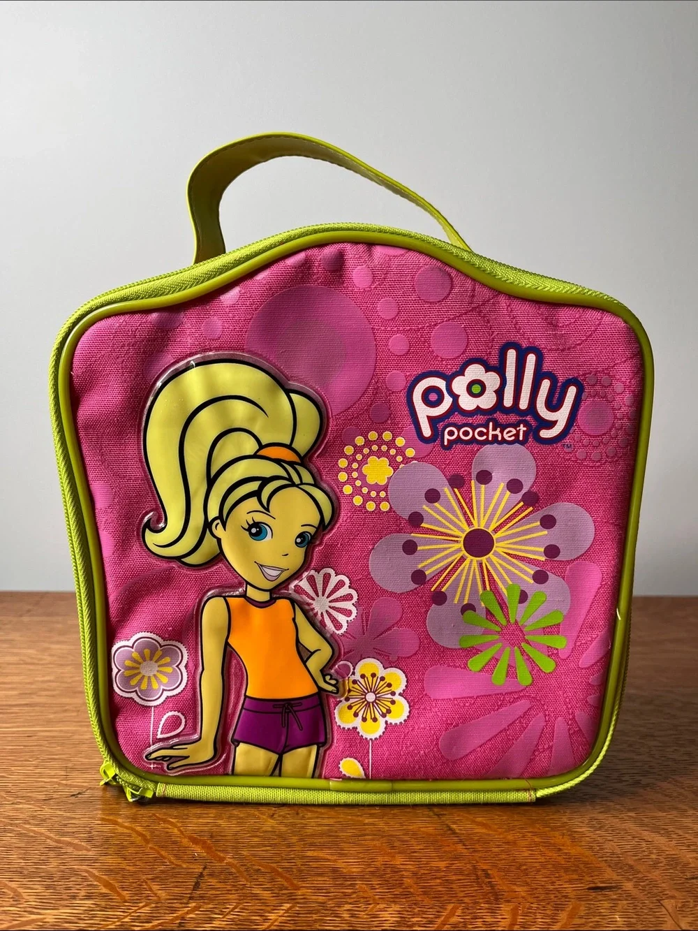 Vintage 2007 Polly Pocket Doll Carrying Case Storage Bag Pink Lime Green Floral